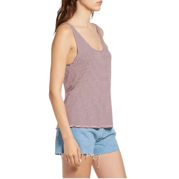 Rag & Bone Michal Linen Blend Tank Top in Burgundy Multi Striped - Picture 4 of 10